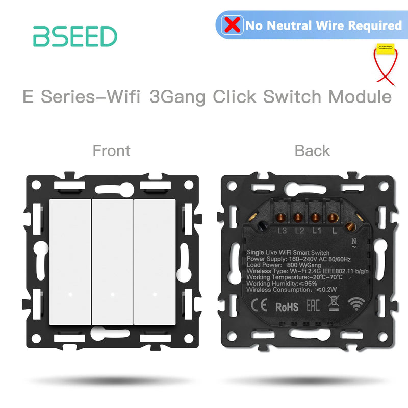 BSEED E Series Single WIFI Click Switch Function Part Smart Light Switch DIY Part Free Combination No Neutral Line