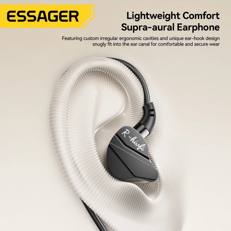 កាសស្តាប់ត្រចៀក Essager Game មានខ្សែ HIFI Bass ក្នុងត្រចៀក USB ប្រភេទ C 3.5mm ជាមួយខ្សែដែលគ្រប់គ្រងដោយមីក្រូហ្វូន កាសកាត់បន្ថយសំឡេងរំខាន