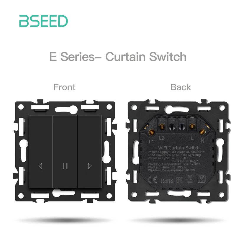 BSEED WIFI Click Light Switch Part Smart Wifi Switch Function DIY Part EU Wifi Socket Outlets Parts Glass Frame Only Black