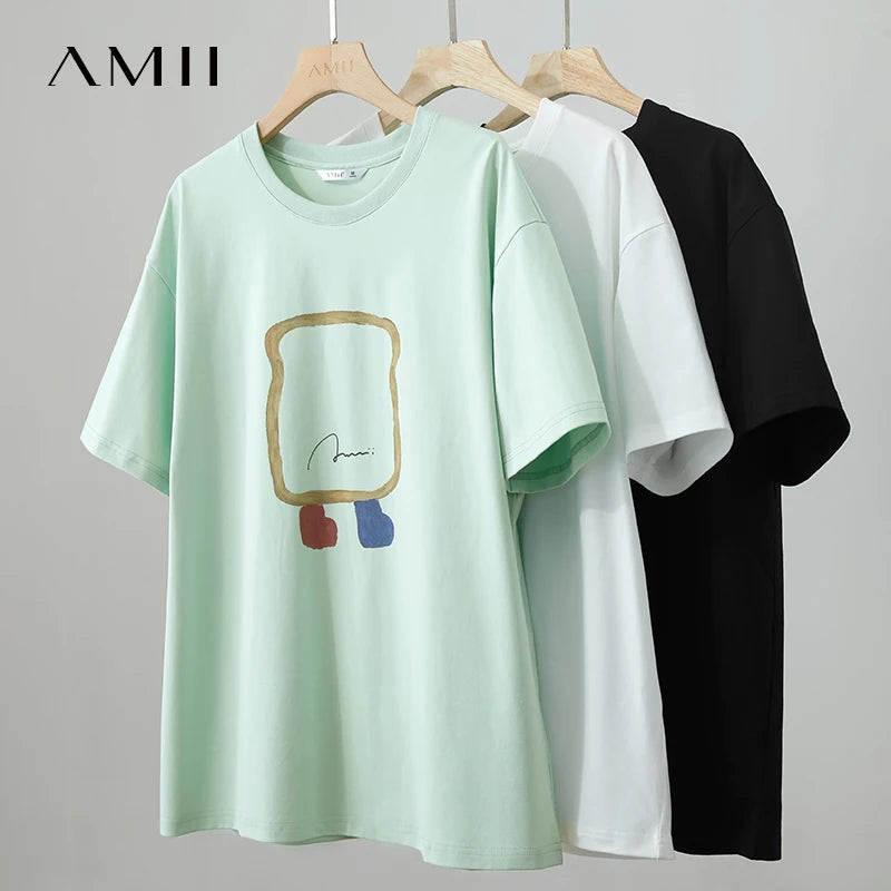 អាវយឺតរដូវក្តៅ AMII Minimalist សម្រាប់ស្ត្រី អាវយឺតដៃខ្លី O ក បោះពុម្ព នារី 2025 ម៉ូដថ្មី អាវយឺតរលុង 12542182