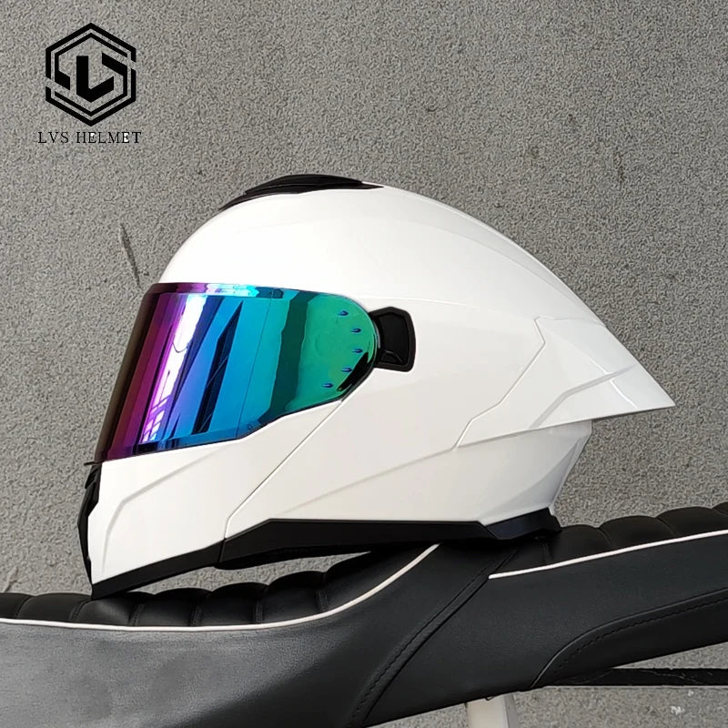 LVS-909 Motorcycle Modular Flip Helmet Dual Lens Big Wing Anti-Fog Visor Men Women Motorbike Touring Safety Headgear Casque Moto