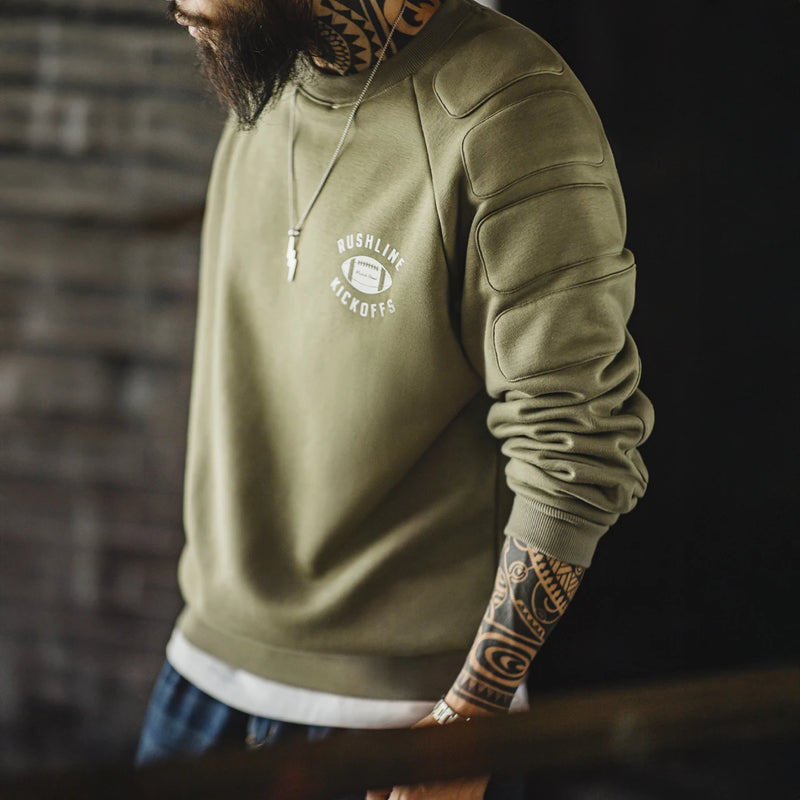 Maden Men's Fleece-Lined Crew Neck Sweatshirt Thickened Warm Pullover Loose Fit Casual Top for Autumn and Winter Layering Hoodie