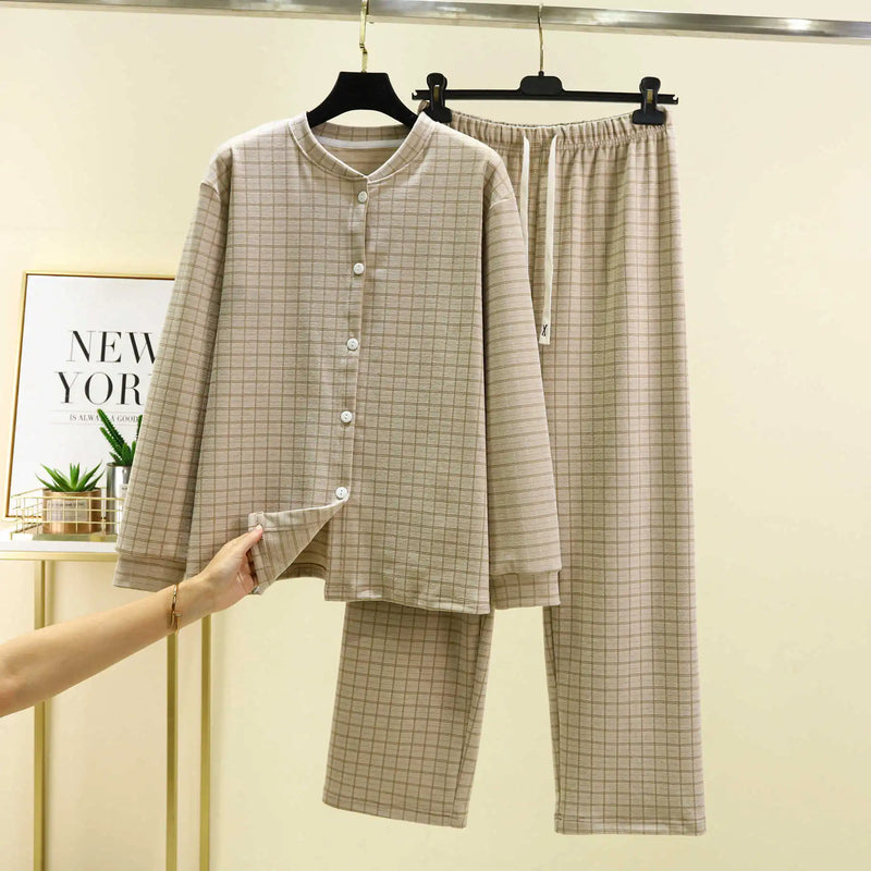 Pajama Woman Winter De Velvet Warm Sleepwear For Sleeping Clothes Casual Plaid Thicken Home Wear Suit Fleece Pyjamas Femme