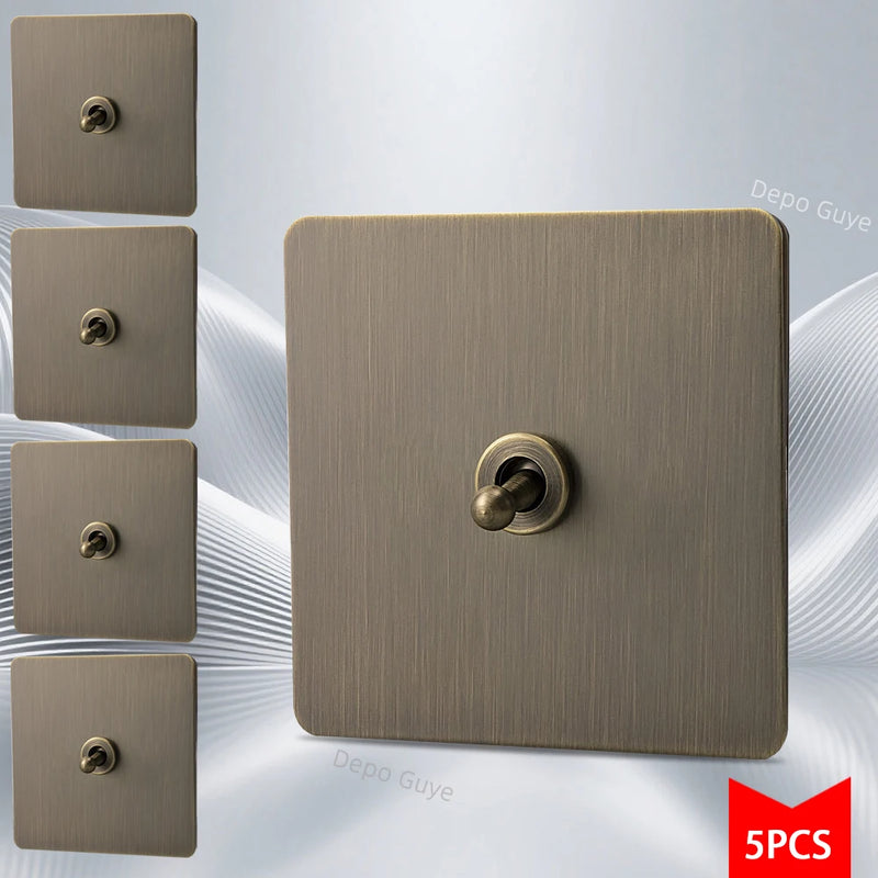 5/10 PCS Retro Eu Metal Wall Toggle Light Switch,1/2/3/4 Gang 2Way Bronzed Antique Stainless Steel Wall Panel Switch