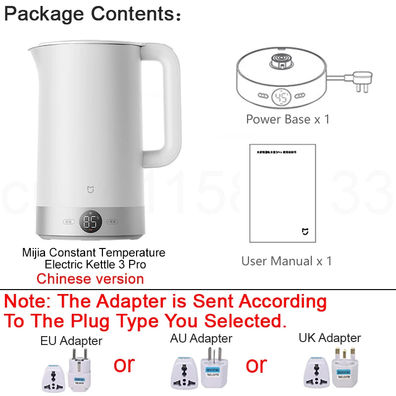MIJIA Temperature Electric Kettles 3 Pro CN Version With adapter,4 Water Temperature Settings,24H Heat Preservation,2 L