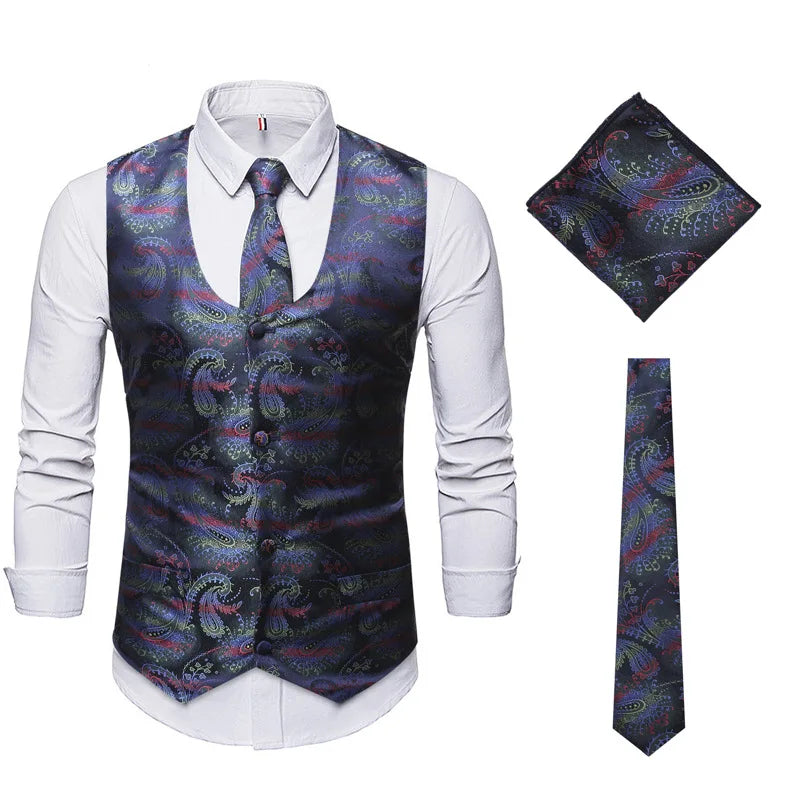 2026 New Mens Sleeveless Vest, Wedding Party Stage Performance Waistcoat, Single Breasted Red Blue Vests