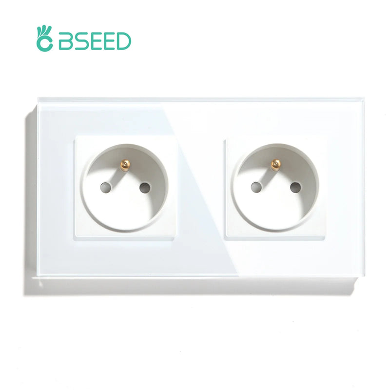 BSEED French Standard Single Wall Power Sockets Double France Outlets Triple Plugs Crystal Glass Panel Children Protection 16A