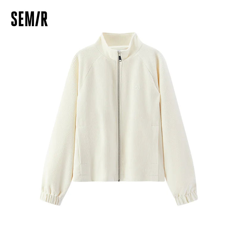 Semir Women Jacket Chenille Texture Loose Raglan Sleeve Stand Collar Slim Look 2026 Autumn Casual Style Soft Outerwear