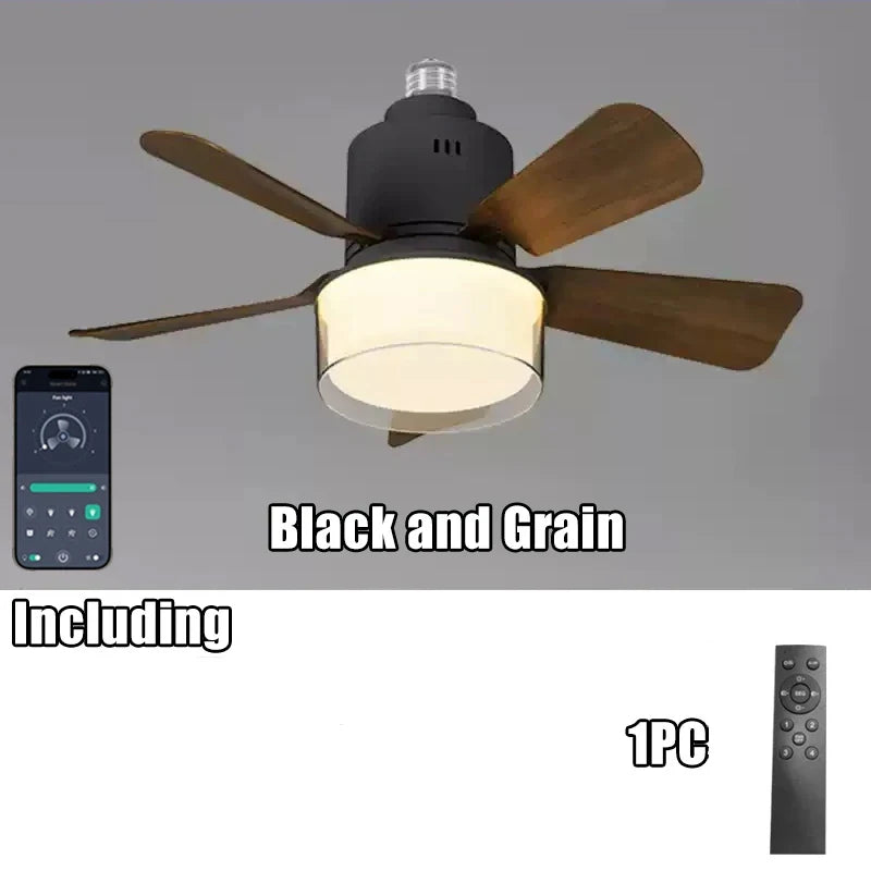 កង្ហារពិដានឆ្លាតវៃ E27 អំពូល LED APP បញ្ជាដោយប៊្លូធូស 3 ល្បឿន កង្ហារពិដានស្ងាត់ អាចបន្ថយពន្លឺបាន សម្រាប់ការតុបតែងបន្ទប់គេង