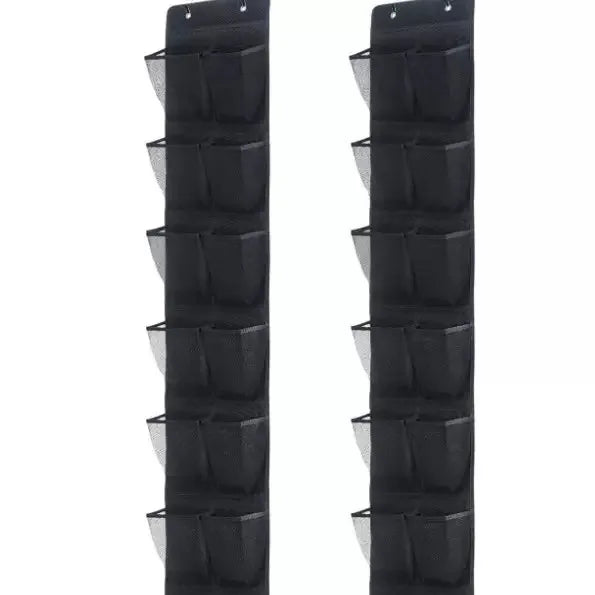 12 Pocket Shoe Cabinet with Large Mesh Pockets on the Door, and a Storage Bag with Hanging Pockets Behind the Door for Shoe St
