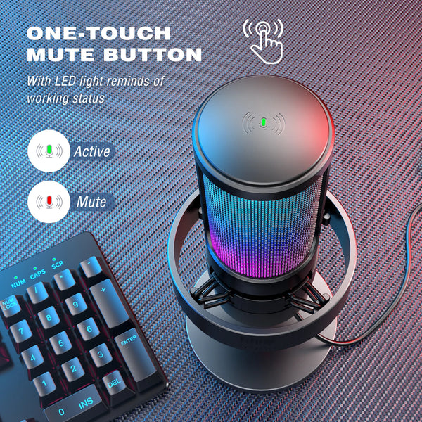 មីក្រូហ្វូន USB FIFINE សម្រាប់ថត និងផ្សាយលើកុំព្យូទ័រ និង Mac, រន្ធដោតកាស និងប៊ូតុងបិទសំឡេង, មីក្រូហ្វូនមាន 3 របៀប RGB -A8