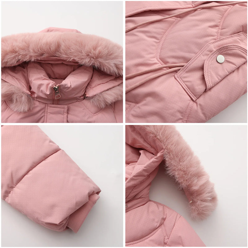 Women's Pink Commuter-Style Hooded Long Coat, Light Green Parkas, Black Thermal Jacket with Drawstring At The Waist Overcoat.