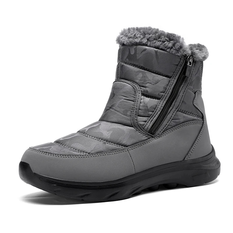 Winter Ankle Snow Boots Waterproof Plush Lined Warm Boots with Side Zipper Lightweight Outdoor Winter Shoes for Men