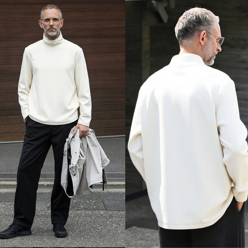 Men's Thermal Fleece High Neck Sweatshirt Self-Heating De Rong Base Layer Warm Long Sleeve T-Shirt Solid Color