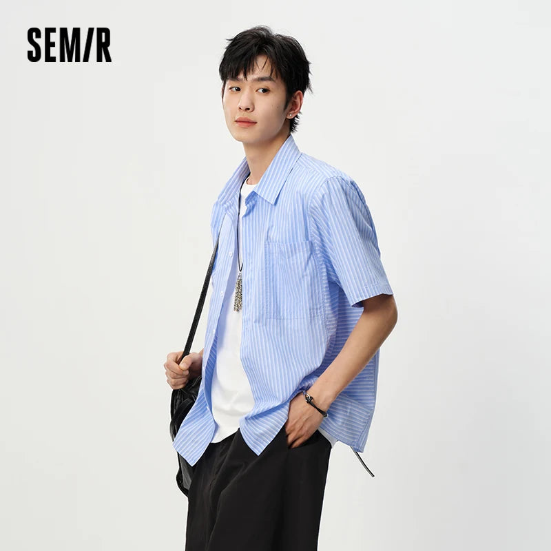 Semir Mens Shirt 2026 Striped Pure Cotton Loose Lapel Versatile Casual Fashion Daily Wear
