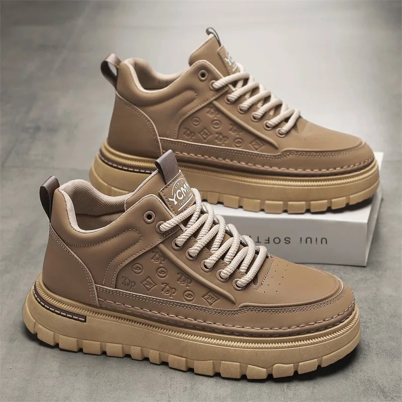 Men's thick-sole higt top casual boots Four seasons light non-slip comfort outdoor boots Fashion youth walking sports work boots