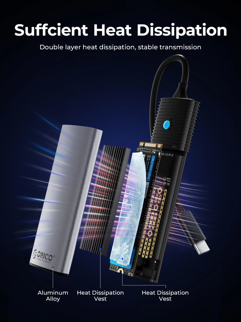 ORICO Portable M2 SSD Case NVME SATA Dual Protocol Tool Free M.2 SSD Enclosure External for NVME PCIE NGFF SATA SSD Disk Box