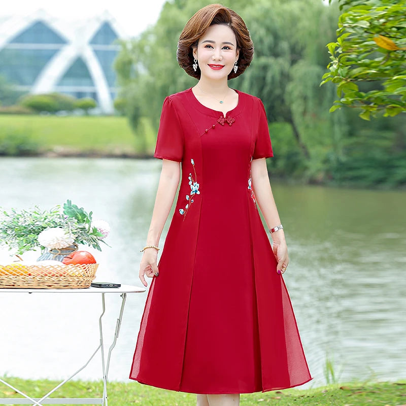 រ៉ូបពីរដុំក្លែងក្លាយបែបបុរាណសម្រាប់រដូវក្តៅ រ៉ូបមីឌីធម្មតា រ៉ូប chiffon រលុង រ៉ូបប៉ាក់សម្រាប់នារី រ៉ូប Bodycon ពិធីជប់លៀងឆើតឆាយ