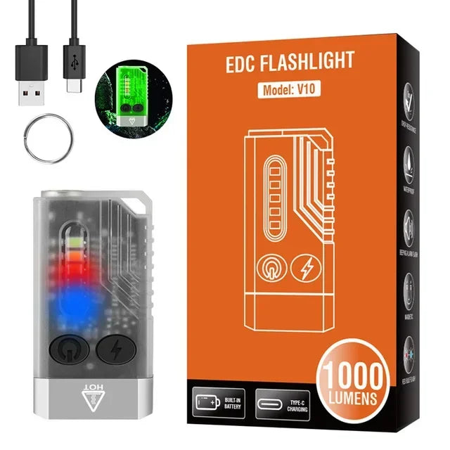 ភ្លើងពិល EDC V3/V10 ភ្លើងសោរប្រភេទ C អាចសាកបាន ភ្លើងពិលតូចភ្លឺខ្លាំង ជាមួយមេដែក UV សម្រាប់បោះតង់ ចង្កៀងហោប៉ៅ
