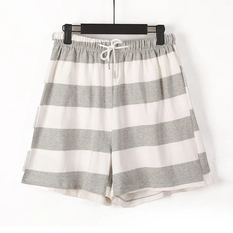 3XL-7XL Casual Striped Summer Pajamas Pant For Women Cotton Plus Size Sleepwear Shorts Loose Ladies Home Wear Pantalones