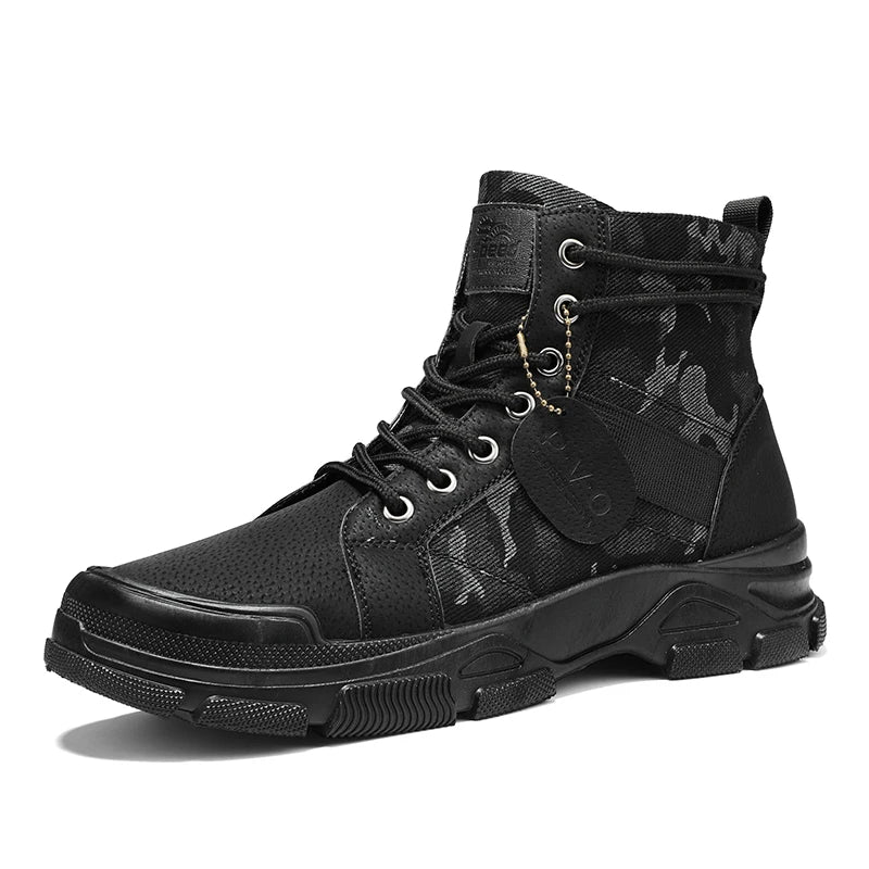 Men's canvas boots new autumn winter plus velvet high-top warm casual boots outdoor boots camouflage tooling boots casual boots