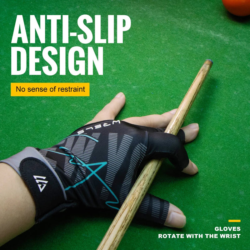WRELS 1pc Left Hand Billiards Glove Three Finger Snooker Billiard Glove Non Slip Stickers Elasticity Billiard Training Gloves