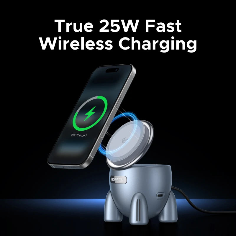 NEW! UGREEN Magflow Qi2 25W Wireless Charger 2 in 1 Innovative Rocket -Style For iPhone 17 16 Pro Max Fast Charging