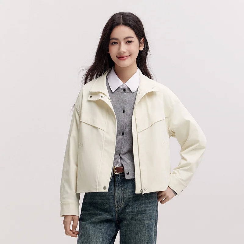 Semir Minimalist Jacket Women Spring Stand Collar Drawstring Windproof Waterproof Stain-Resistant Casual Commute Top
