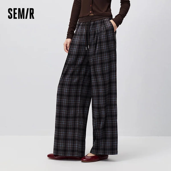 ខោ Semir សម្រាប់នារី រាងក្រឡាចត្រង្គ ជើងធំទូលាយ រលុង សមសម្រាប់រដូវស្លឹកឈើជ្រុះ ឆ្នាំ២០២៦ ខោបែប Vintage សម្រាប់ទីក្រុង ខោចង្កេះខ្ពស់ ខោរលុង ស្លៀកប្រចាំថ្ងៃ