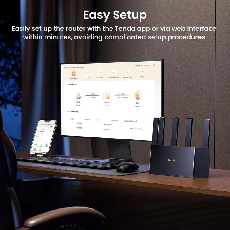 រ៉ោតទ័រ Tenda RE3L Dual Bands BE3600 WiFi7 3570Mbps Mesh Networking Gaming Acceleration 2.4/5GHz 3xPorts Network Repeater VPN NFC