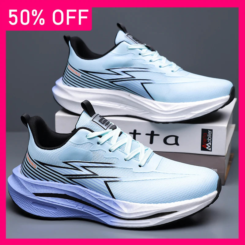 Men Sports Shoes Soft Sole Rebound Anti Slip Outdoor Fitness Shoes Trendy Lace Up Mesh Breathable Casual Running Shoes for Men