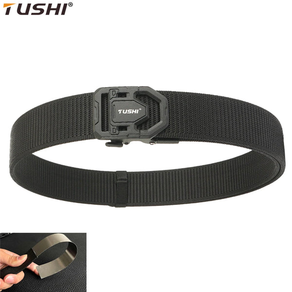 TUSHI Hard Military Belt for Men Steel gun belt Tight Nylon Tactical Outdoor Belt Metal Automatic Buckle IPSC Belt Casual Girdle