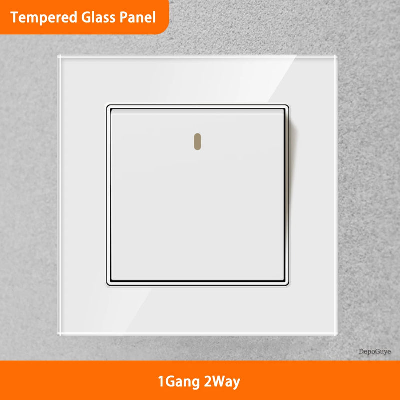 White Universal UK 13A Socket with USB Type-C 18W Fast Charging Wall Socket,Tempered Glass Button Light Switch,Dual 3pin Socket