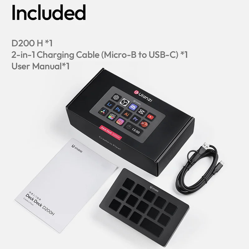 ក្ដារចុច Ulanzi D200H D200 7 in 1 Stream Deck Controler ជាមួយគ្រាប់ចុច LCD ចំនួន 14 សម្រាប់ OBS Live Youtube Content Creation Gaming Office