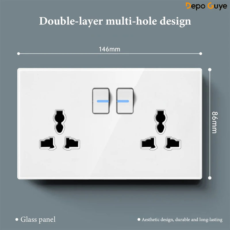 White UK 230V Tempered Glass Touch Light Switch Socket LED Wall Panel Smart Home Switches Socket Manufacturer Wholesale Supplier