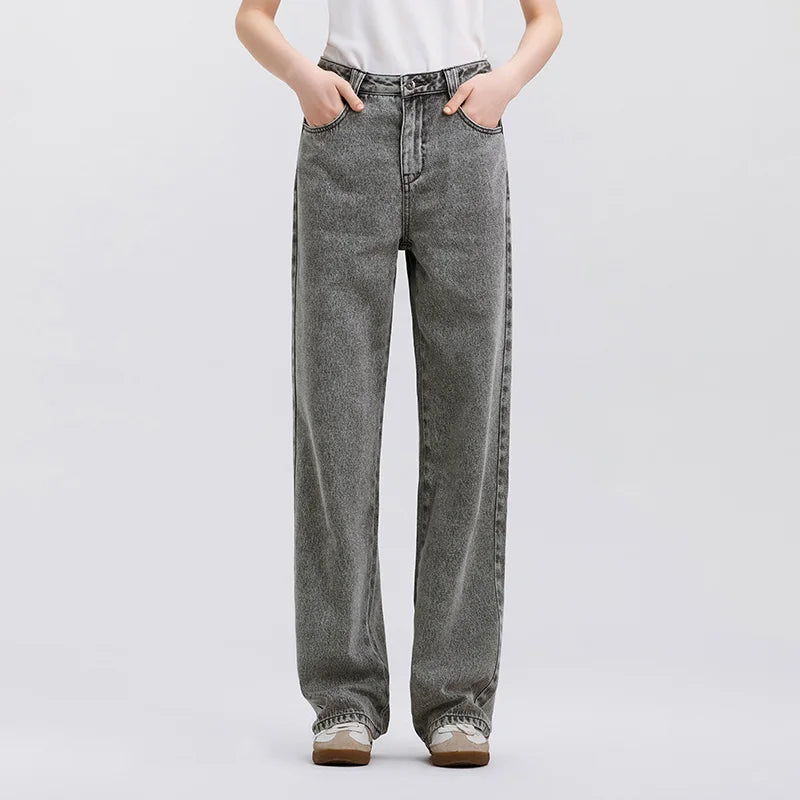 Semir Soft Jeans Women Fleece Lined Floor Length Pants Leg Slimming Wide Leg Retro Style 2026 Winter Fashion Trousers