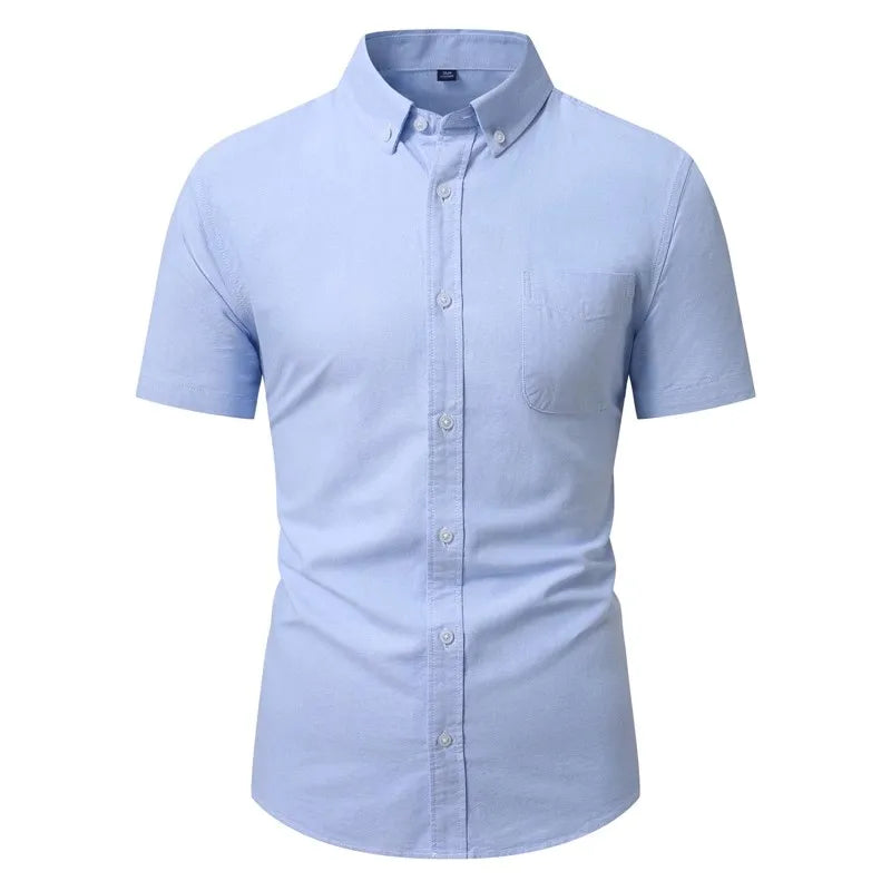 Button Down Collar Men's White Long Sleeve Cotton Shirt, Oxford Spun Business Casual Shirts,Asian Size M-4XL,Gray Blue Available