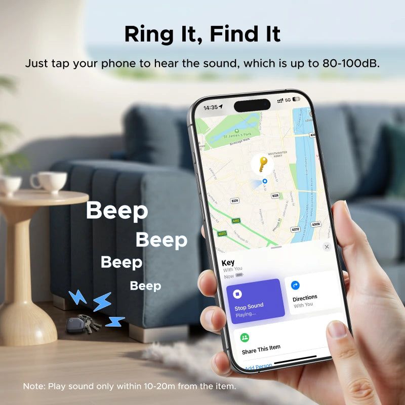 UGREEN FineTrack (iOS Only)Air Tracker Tags, 1-Year USB-C Rechargeable Battery Bluetooth Tracker Compatible with Apple Find My