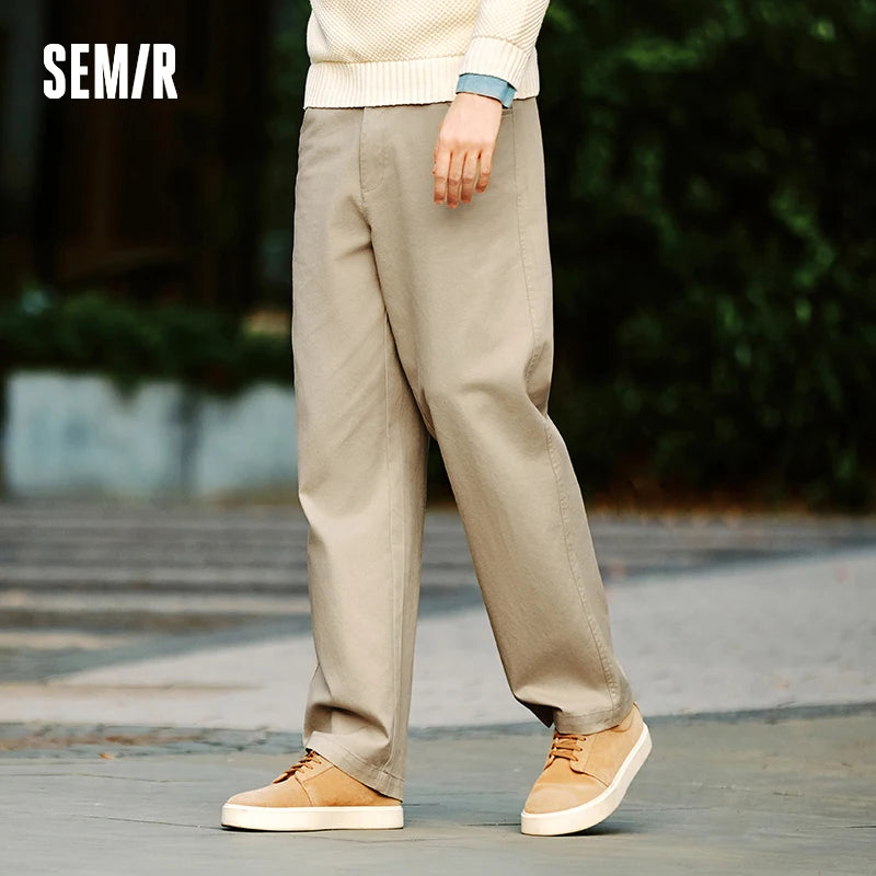 Semir Fleece Pants Men Solid Color Versatile Cargo Pants Elastic Waist Loose Straight Leg Trendy 2026 Winter Casual Wear