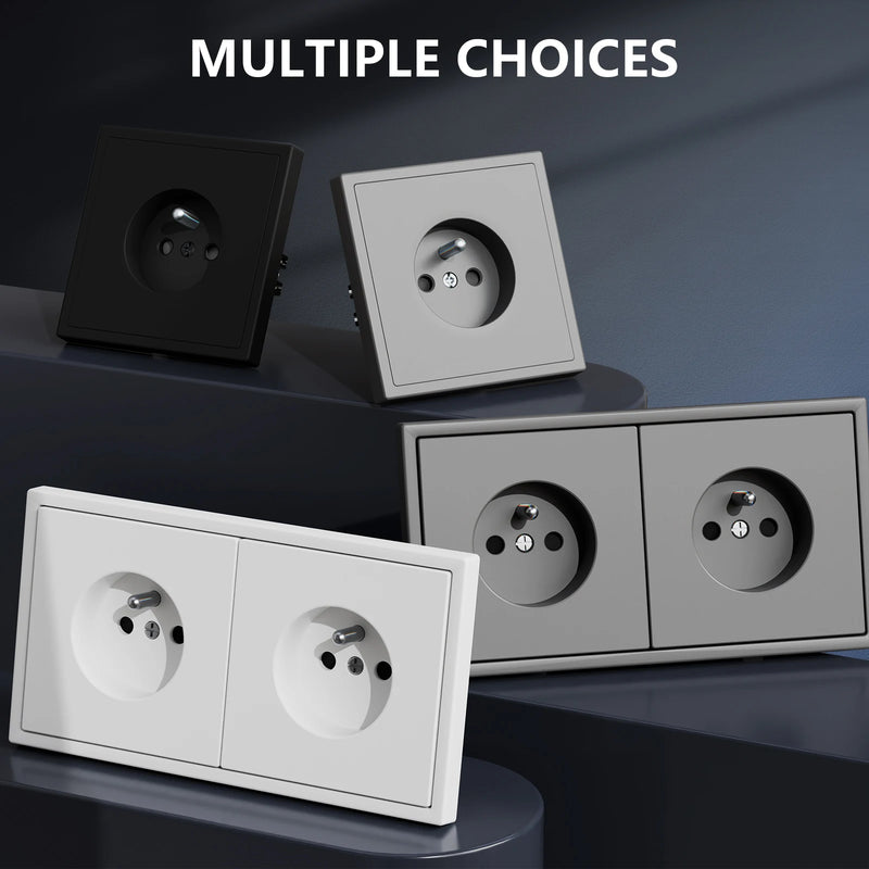 BSEED French Standard Single Wall Socket Double Electrical Outlets Wall Power Socket for France White Black Plastic Frame 16A