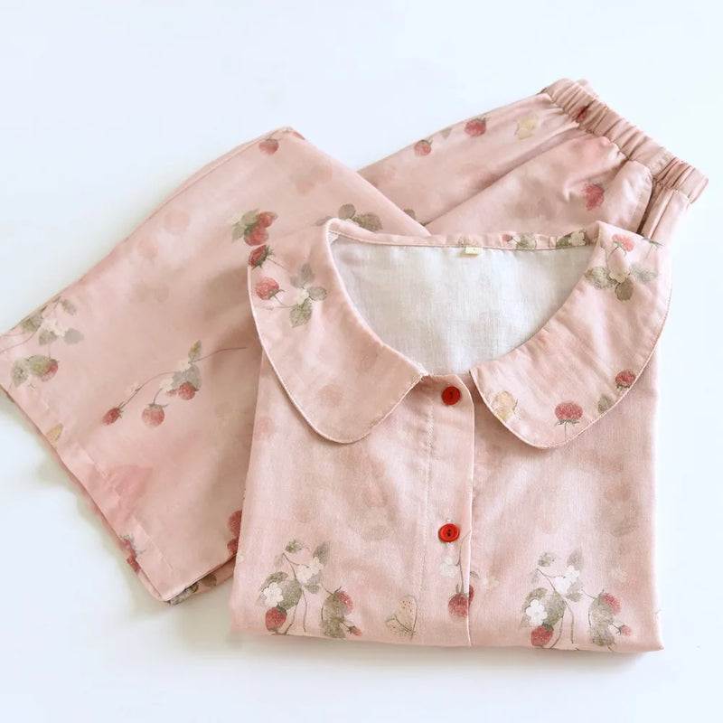 Women's Pajamas Set 2pcs Spring Autumn Long Sleeve Top with Trousers Home Wear Loungewear Lapel Button Cardigan Sleepwear Suit