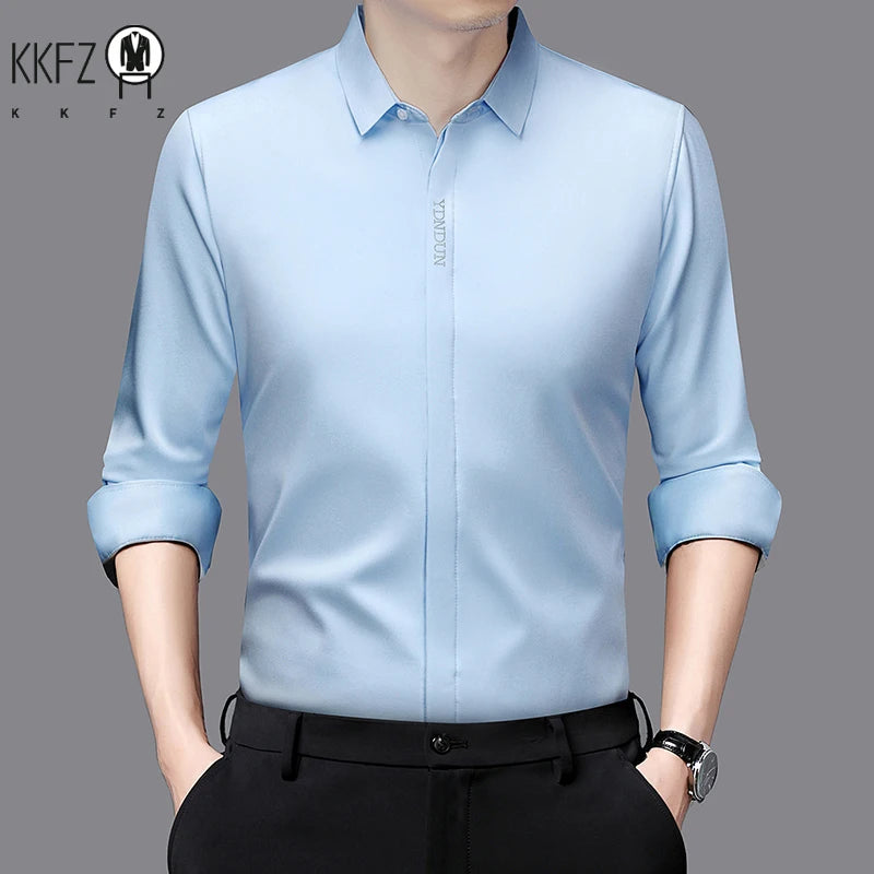 New Men's Business Casual Long Sleeved Solid Color Shirt Wrinkle Resistant Wrinkle Free Comfortable All Season Versatile Top