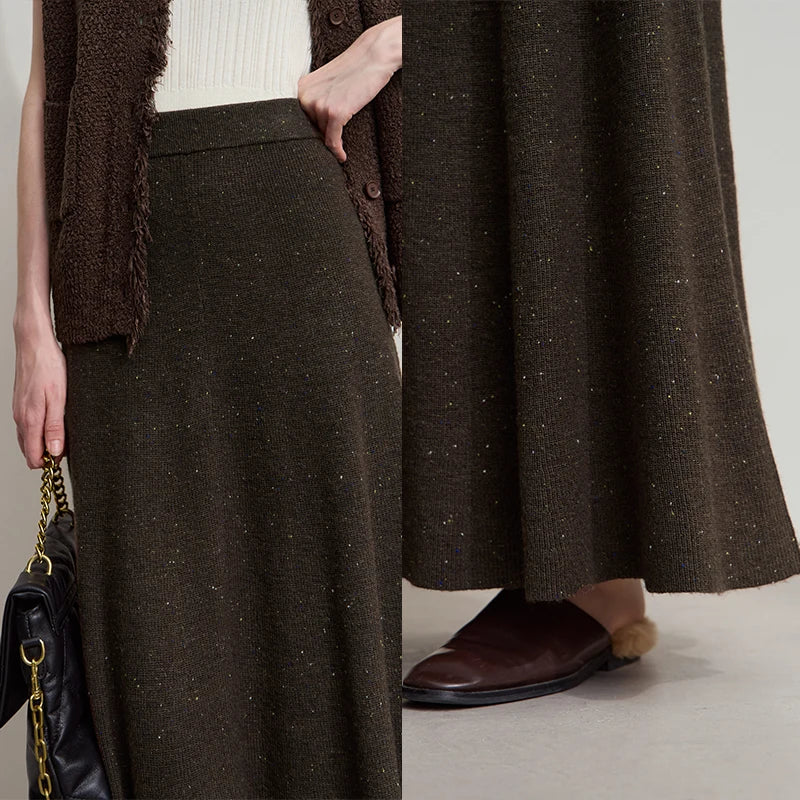 AMII Knitted Skirts For Women 2026 Autumn New Gentle A-line Long Skirt Loose Solid Color Elegant Versatile Woman Clothes12553045