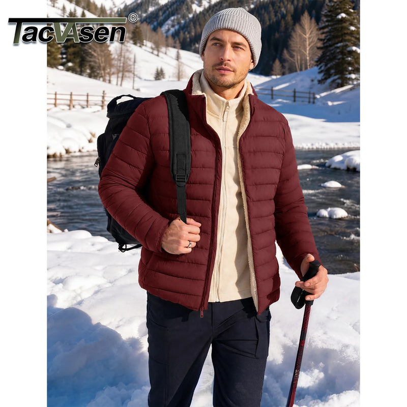 TACVASEN Men's Puffer Jacket Winter Warm Sherpa Lined Water Resistant Windproof Insulated Jacket Winter Puffy Coat Hiking Travel