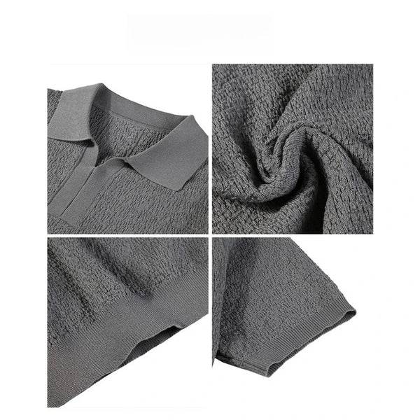 Men's Summer Cooling Ice-Silk High-Stretch Polo Shirt – Breathable Slim-Fit Short Sleeve Business Casual Top with Textured Knit