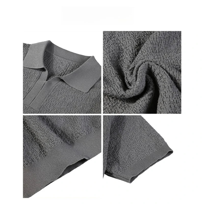 Men's Summer Cooling Ice-Silk High-Stretch Polo Shirt – Breathable Slim-Fit Short Sleeve Business Casual Top with Textured Knit