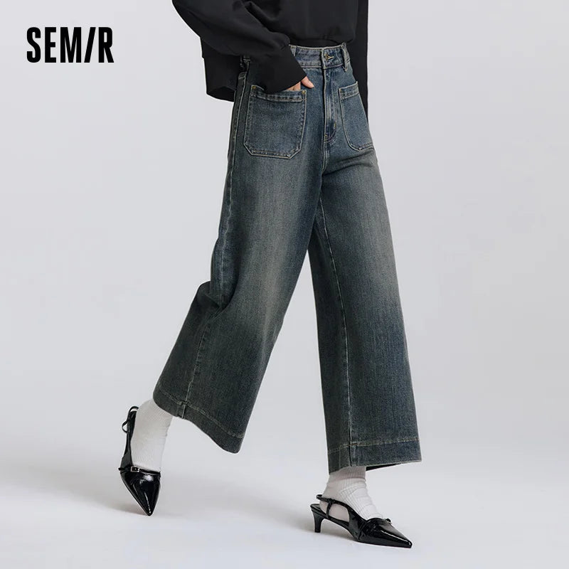 Semir Stretch Jeans Women 2026 Spring High Elastic Wide Leg Slim Fit Cropped Length Casual Fashion Versatile Trousers