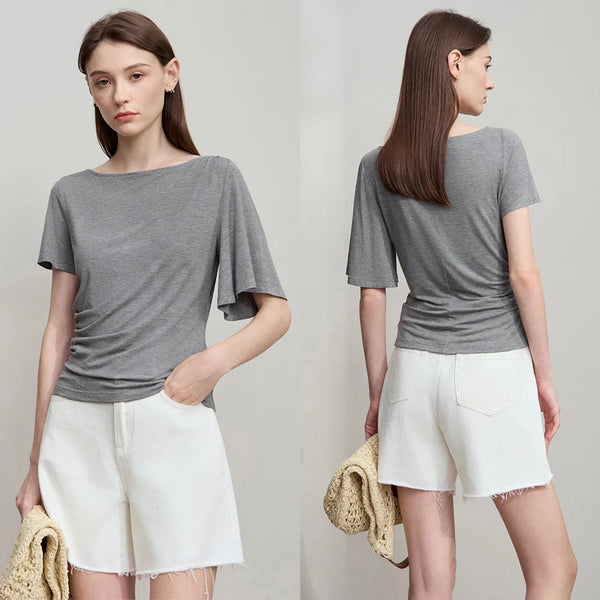 អាវយឺត AMII Minimalist សម្រាប់នារី ស្លីមហ្វីត រដូវក្តៅ ឆ្នាំ២០២៦ កទូក អាវយឺតដៃខ្លីមិនស្មើគ្នា សម្លៀកបំពាក់ប្រណីតសម្រាប់នារី 12522173