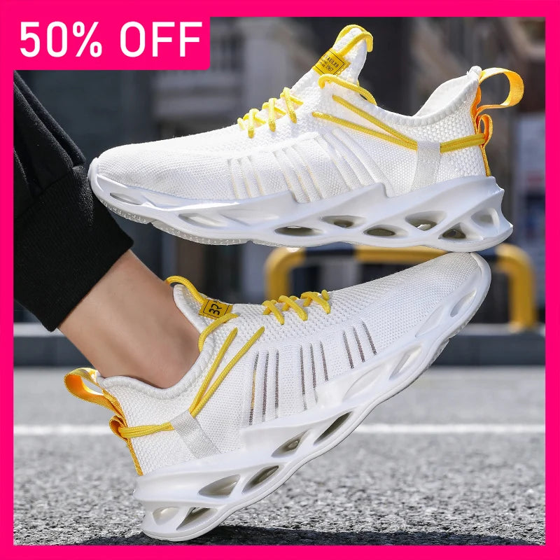 Unisex Sports Shoes Lightweight Soft Thick Soled Rebounding Trendy Mesh Breathable Outdoor Morning Running Training Tennis Shoes