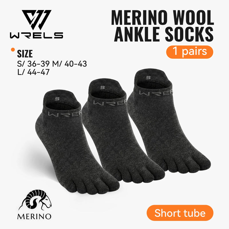 WRELS 1/2/3pairs Merino Wool Running Hiking Socks Wool Ankle Socks Moisture Wicking Breathable Anti-Blister 5 Toe No Show Socks
